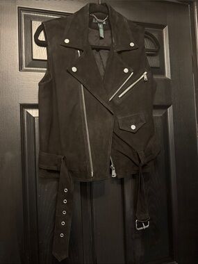 Lauren Ralph Lauren Black Suede Moto Vest